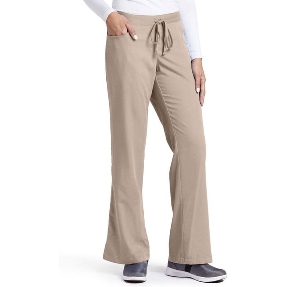 Grey’s Anatomy by Barco New Khaki Elastic Back Waist Flared Scrub Pants - Picture 2 of 7